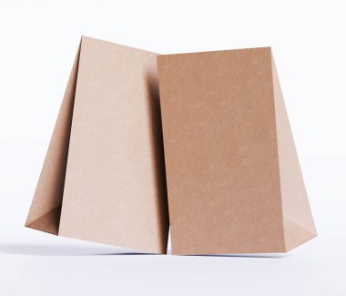 Kraft kağıt besin torbası paketleme taklit kahverengi renk 3D ISOLATED 'i beyaz arkaplanda oluşturma