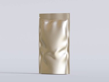 Boş alüminyum folyo plastik kese çantası, kesme yolu ile beyaz arkaplanda izole edilmiş kese paketi.