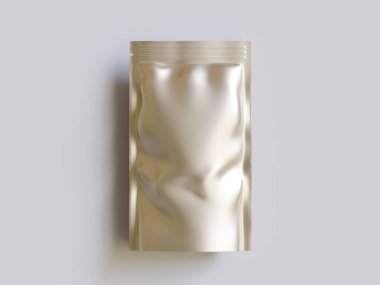 Boş alüminyum folyo plastik kese çantası, kesme yolu ile beyaz arkaplanda izole edilmiş kese paketi.