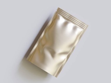 Boş alüminyum folyo plastik kese çantası, kesme yolu ile beyaz arkaplanda izole edilmiş kese paketi.