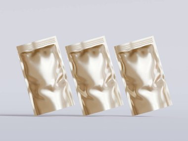 Boş alüminyum folyo plastik kese çantası, kesme yolu ile beyaz arkaplanda izole edilmiş kese paketi.