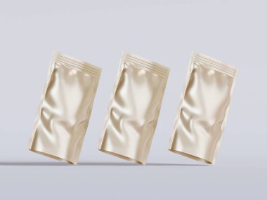 Boş alüminyum folyo plastik kese çantası, kesme yolu ile beyaz arkaplanda izole edilmiş kese paketi.