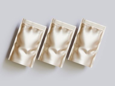 Boş alüminyum folyo plastik kese çantası, kesme yolu ile beyaz arkaplanda izole edilmiş kese paketi.