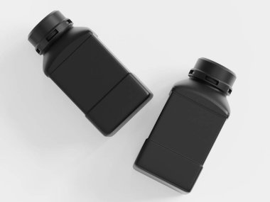 Plastik Laboratuvarı Kimyasal Reaktör Şişe siyah renk ve beyaz arkaplan üzerinde izole