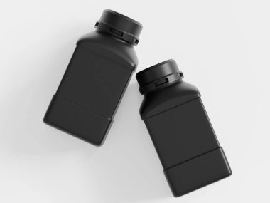 Plastik Laboratuvarı Kimyasal Reaktör Şişe siyah renk ve beyaz arkaplan üzerinde izole