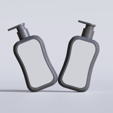 Gri arkaplanda boş etiketli sıvı sabun paketlemesi