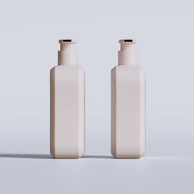 Gri arkaplanda boş etiketli sıvı sabun paketlemesi