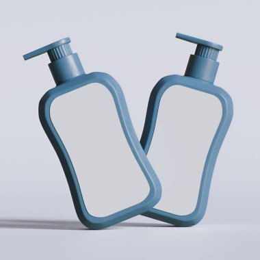 Gri arkaplanda boş etiketli sıvı sabun paketlemesi