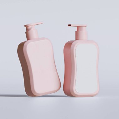 Gri arkaplanda boş etiketli sıvı sabun paketlemesi