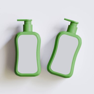 Gri arkaplanda boş etiketli sıvı sabun paketlemesi