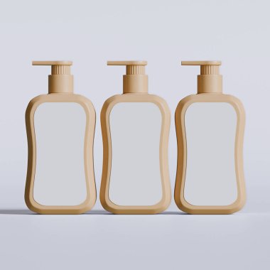 Gri arkaplanda boş etiketli sıvı sabun paketlemesi