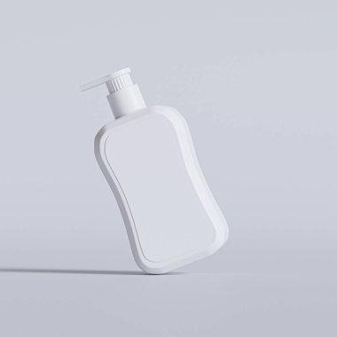 Gri arkaplanda boş etiketli sıvı sabun paketlemesi