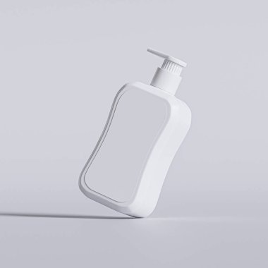 Gri arkaplanda boş etiketli sıvı sabun paketlemesi