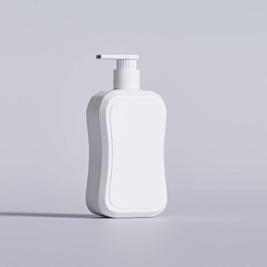 Gri arkaplanda boş etiketli sıvı sabun paketlemesi