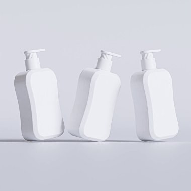 Gri arkaplanda boş etiketli sıvı sabun paketlemesi