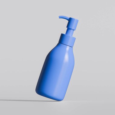 Plastik şişe pompası, gri arka planda gerçekçi 3D çizim