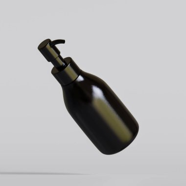 Plastik şişe pompası, gri arka planda gerçekçi 3D çizim