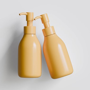 Plastik şişe pompası, gri arka planda gerçekçi 3D çizim