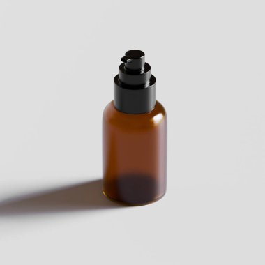 Gerçekçi 3D canlandırma Kozmetik şişe kahverengi renk ve arka planda izole