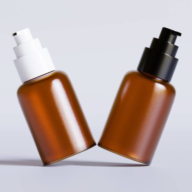 Gerçekçi 3D canlandırma Kozmetik şişe kahverengi renk ve arka planda izole