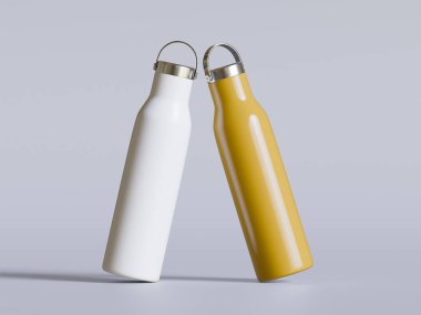 Kapak için su şişesi ve metal doku beyaz arka planda izole edilmiş.