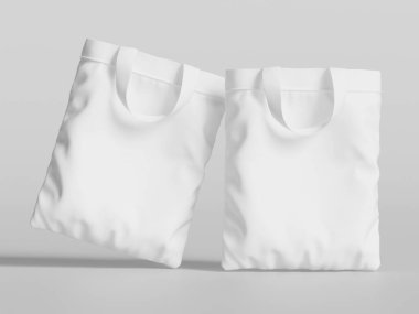 Gerçekçi 3D render Gri arkaplan üzerinde Tote çanta beyaz renk