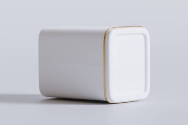 Çay, kahve ya da diğer yiyecekler için beyaz renkli teneke kutu.