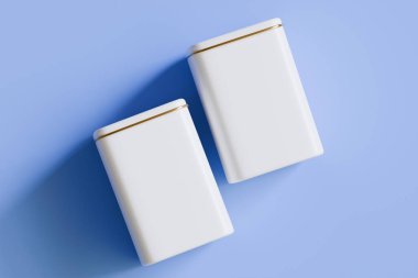 Çay, kahve ya da diğer yiyecekler için beyaz renkli teneke kutu.