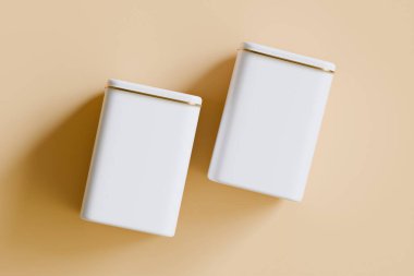 Çay, kahve ya da diğer yiyecekler için beyaz renkli teneke kutu.