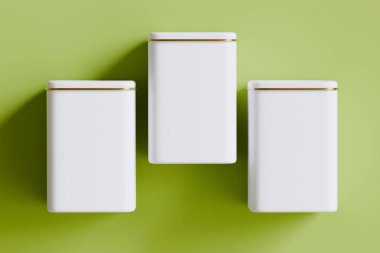 Çay, kahve ya da diğer yiyecekler için beyaz renkli teneke kutu.