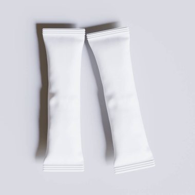 Tuz, şeker, kahve ve diğer yiyecekler için gerçekçi çubuk ambalajı. Model koleksiyonu için 3d resimleme