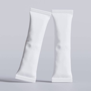 Tuz, şeker, kahve ve diğer yiyecekler için gerçekçi çubuk ambalajı. Model koleksiyonu için 3d resimleme