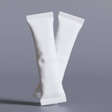 Tuz, şeker, kahve ve diğer yiyecekler için gerçekçi çubuk ambalajı. Model koleksiyonu için 3d resimleme