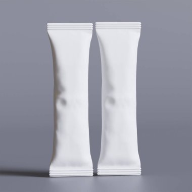 Tuz, şeker, kahve ve diğer yiyecekler için gerçekçi çubuk ambalajı. Model koleksiyonu için 3d resimleme