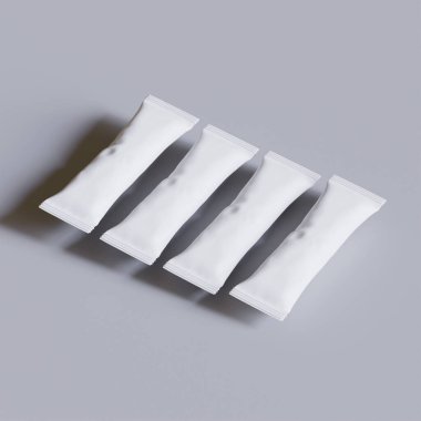 Tuz, şeker, kahve ve diğer yiyecekler için gerçekçi çubuk ambalajı. Model koleksiyonu için 3d resimleme