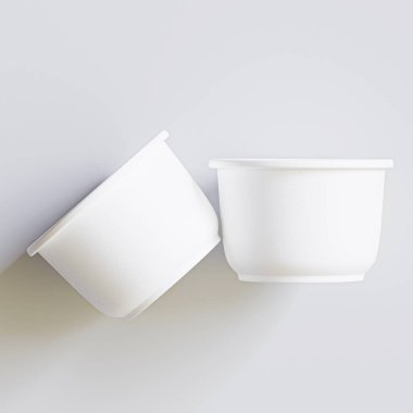 Gerçekçi Beyaz Küvet Gıda Kağıt Konteynırı, Kupa. Tatlı, yoğurt, dondurma, ekşi dondurma, atıştırmalık. Beyaz Arka plan 'da izole edilmiş. Ürün Paketleme ve Model Tasarım Şablonu