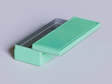 Gri arkaplanda dikdörtgen çay kutusu ambalajı