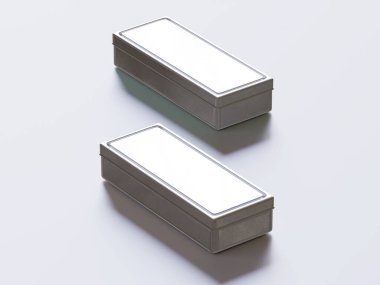 Gri arkaplanda çay teneke kutu ambalajı beyaz renk