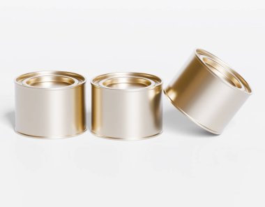 Kapağı beyaz arkaplanda izole edilmiş gerçekçi bir metal kutu.