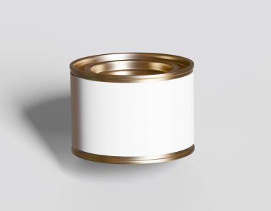 Kapağı beyaz arkaplanda izole edilmiş gerçekçi bir metal kutu.