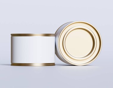 Kapağı beyaz arkaplanda izole edilmiş gerçekçi bir metal kutu.