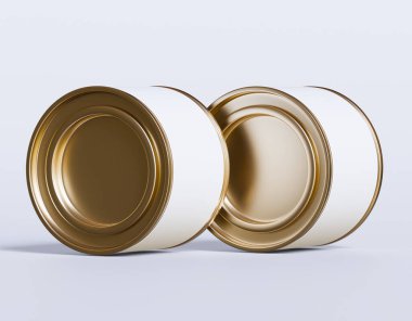 Kapağı beyaz arkaplanda izole edilmiş gerçekçi bir metal kutu.