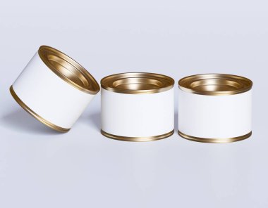 Kapağı beyaz arkaplanda izole edilmiş gerçekçi bir metal kutu.