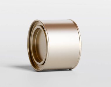 Kapağı beyaz arkaplanda izole edilmiş gerçekçi bir metal kutu.