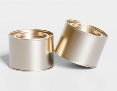 Kapağı beyaz arkaplanda izole edilmiş gerçekçi bir metal kutu.