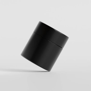 Gerçekçi kağıt tüp siyah renk gerçekçi dokusu gri arkaplanda izole edilmiş 3D çizim