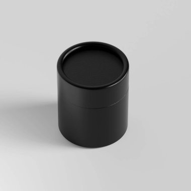 Gerçekçi kağıt tüp siyah renk gerçekçi dokusu gri arkaplanda izole edilmiş 3D çizim