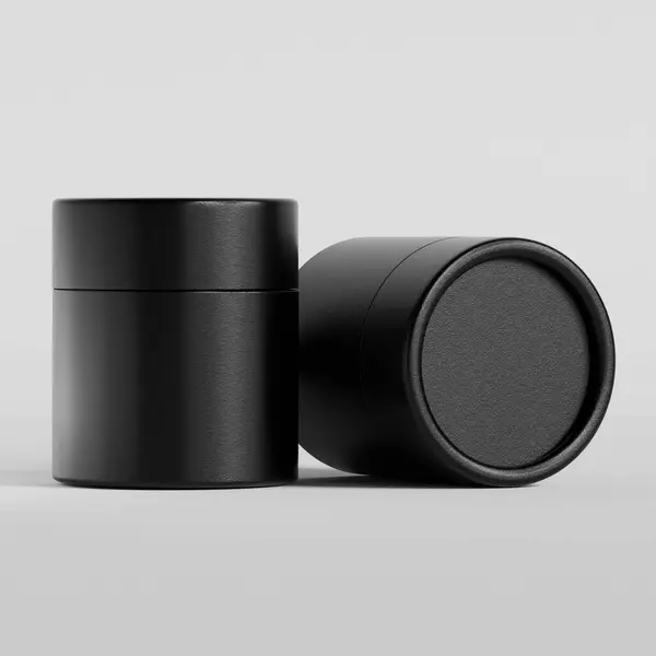 Gerçekçi kağıt tüp siyah renk gerçekçi dokusu gri arkaplanda izole edilmiş 3D çizim