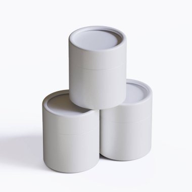 Gerçekçi kağıt tüp paketleme 3 boyutlu resimleme beyaz arkaplanda izole edildi