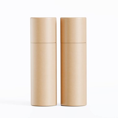 Gerçekçi kağıt tüp paketleme 3 boyutlu resimleme beyaz arkaplanda izole edildi